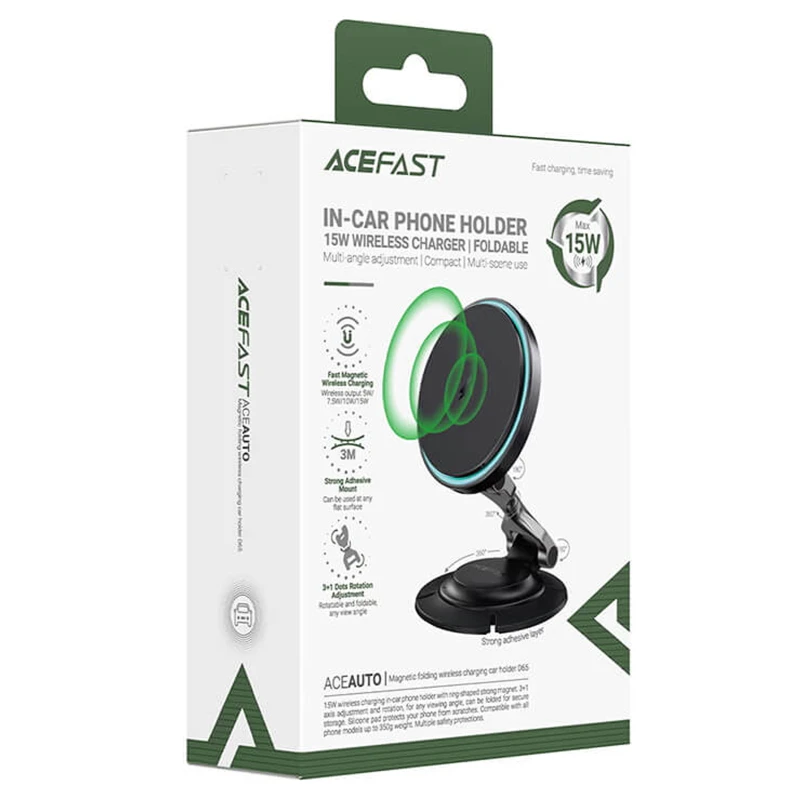 Автотримач з БЗП Acefast D65 Magnetic Wireless Charging 15W – Black. Фото 5 з 5