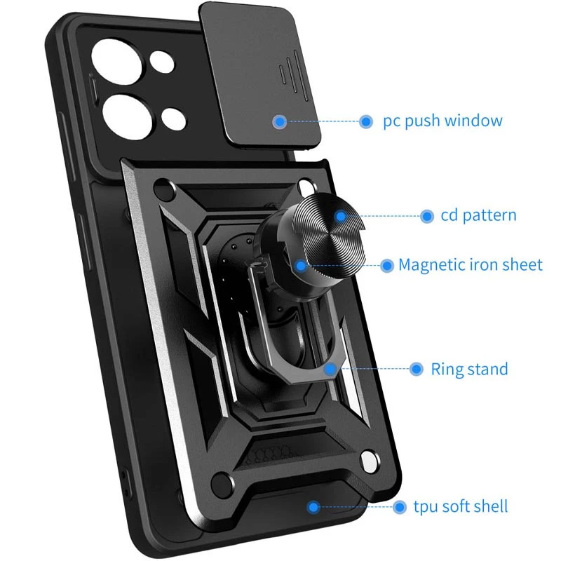 Ударопрочный чехол Serge Ring с защитой камеры для Xiaomi Redmi Note 13 5G – Черный. Фото 2 из 3