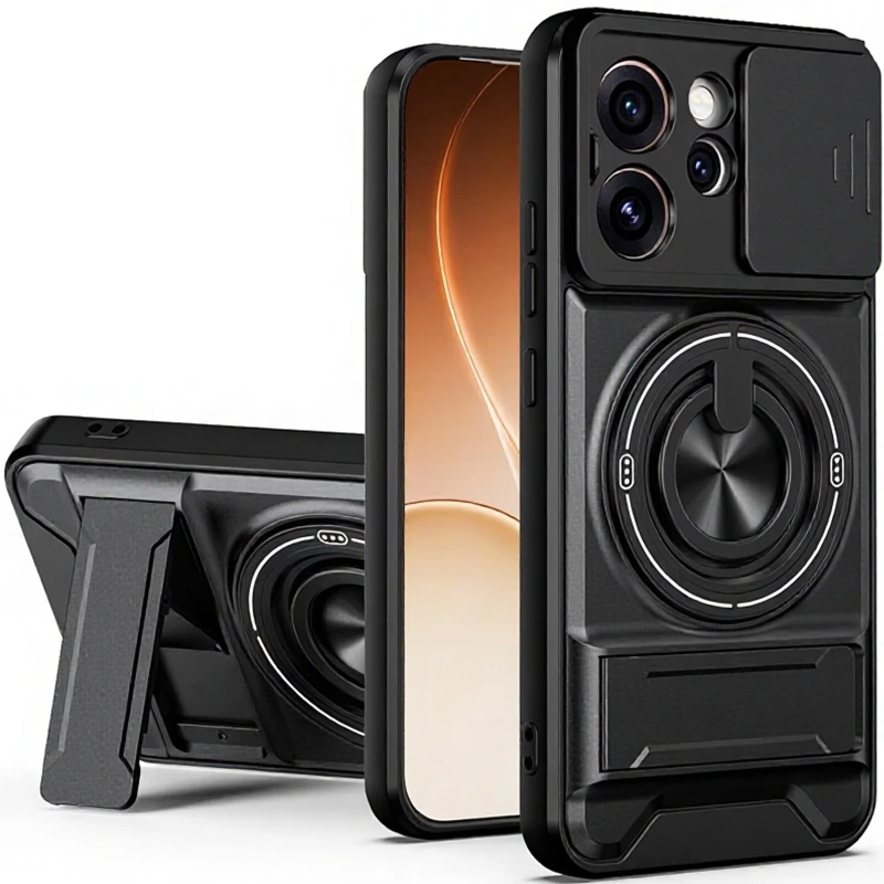 Ударостійкий чохол Camshield StandRing case для Oppo Reno 14F – Black. Фото 2 з 4
