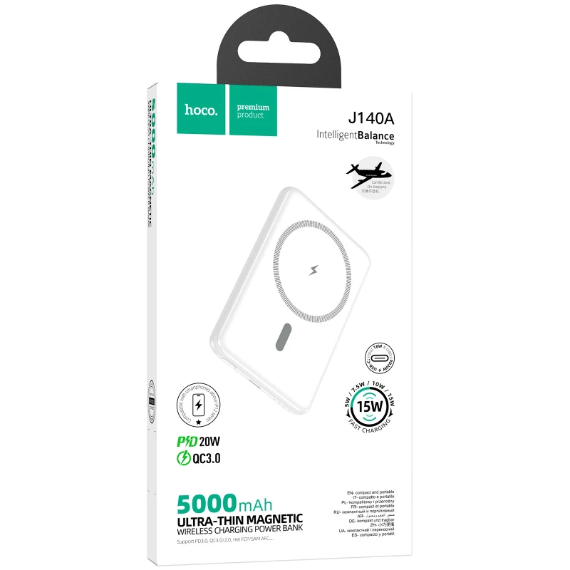 Портативний ЗП Power Bank Hoco J140A Tony ultra-thin PD20W з БЗП 5000 mAh – White. Фото 3 з 3