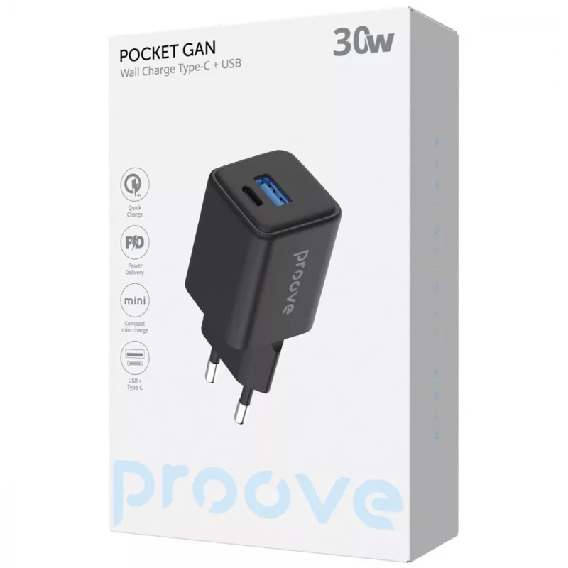 МЗП Proove Pocket GaN 30W (1USB-A/1C) – Black. Фото 4 з 4