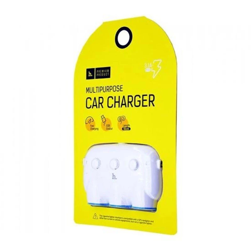 АЗУ с разветвителем прикуривателя Hoco C1 (3 порта+2USB/3.1A) – White. Фото 5 из 5