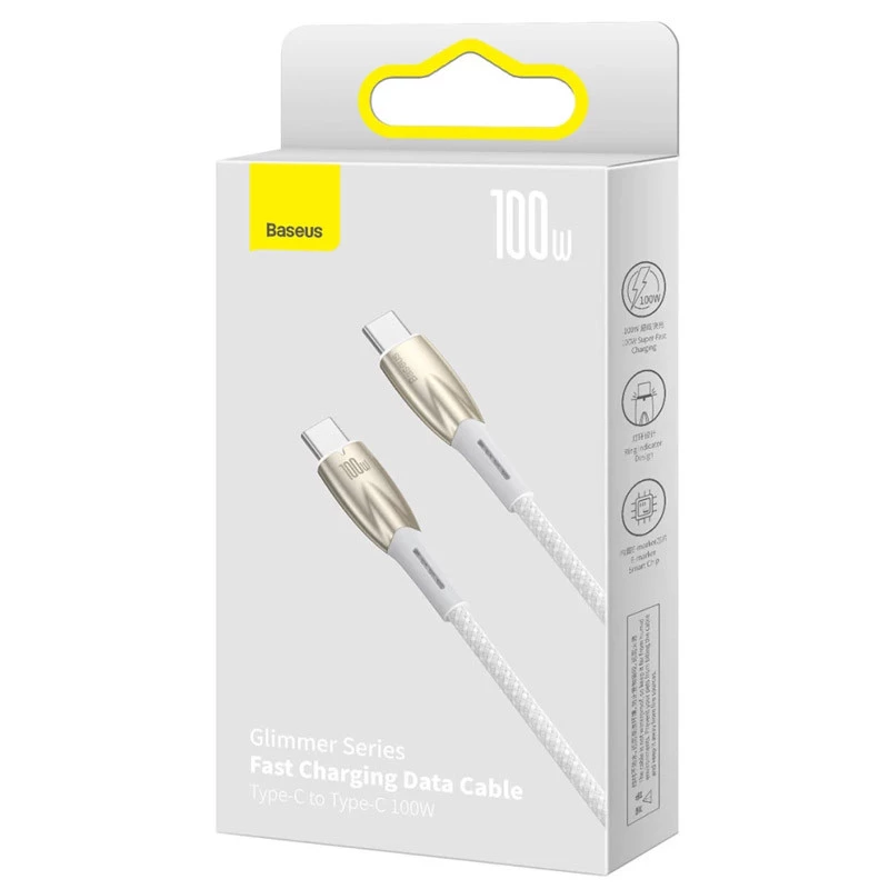 Дата кабель Baseus Glimmer Series Fast Charging Type-C to Type-C 100W 1m (CADH00070) – White. Фото 6 из 7