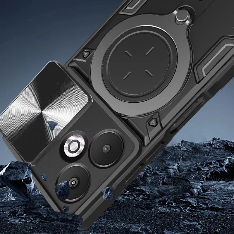 Ударопрочный чехол Bracket Ringstand с защитной шторкой для камеры для Xiaomi Poco M6 Pro 5G – Black. Фото 4 из 4