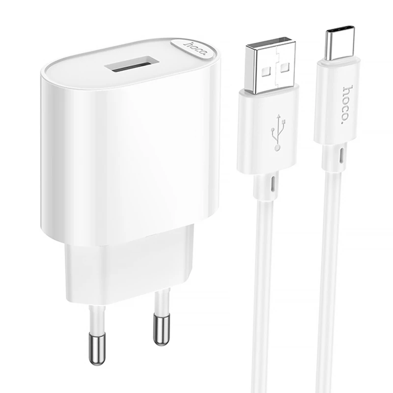 МЗП Hoco C109A Fighter 10.5W (1USB-A) + кабель USB to Type-C – White. Фото 1 з 6