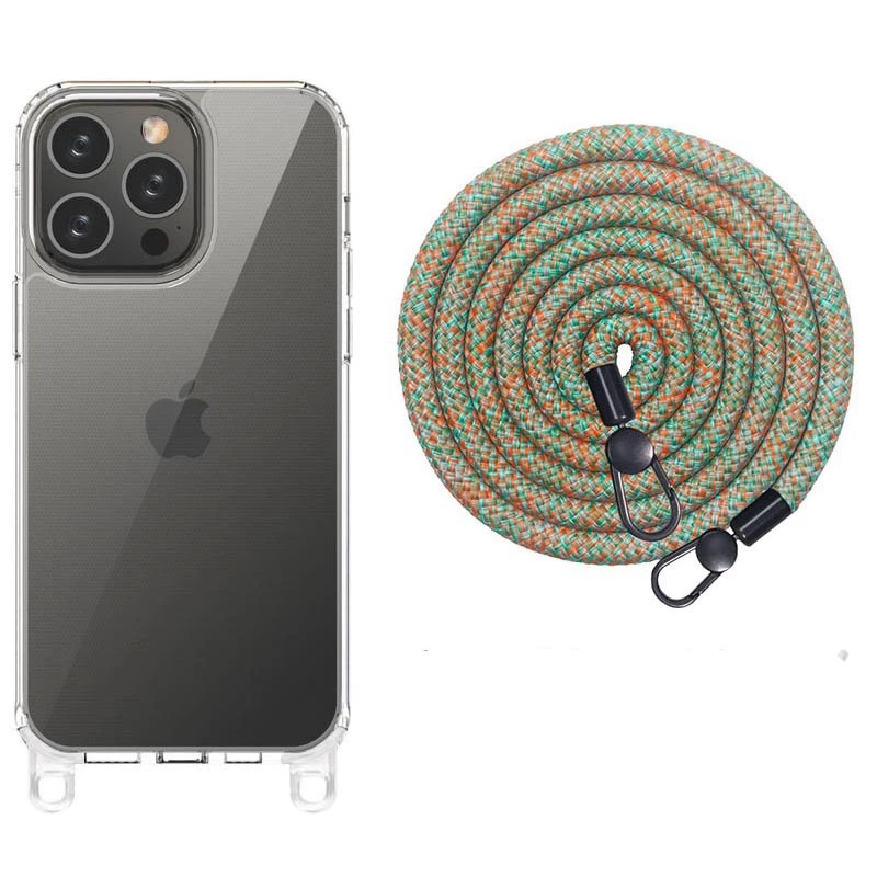 Прозрачный силиконовый чехол с ремешком для Apple iPhone 14 Pro Max (6.7") – Green / Red. Фото 2 из 11