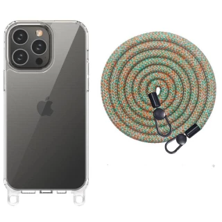 Прозорий силіконовий чохол з ремінцем на Apple iPhone 14 Pro Max (6.7") — Green / Red