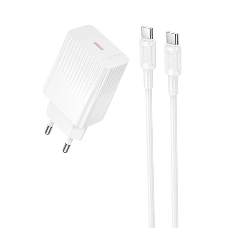 СЗУ Borofone BAS75A Source PD30W (1USB-C) + кабель Type-C to Type-C – White. Фото 1 из 5