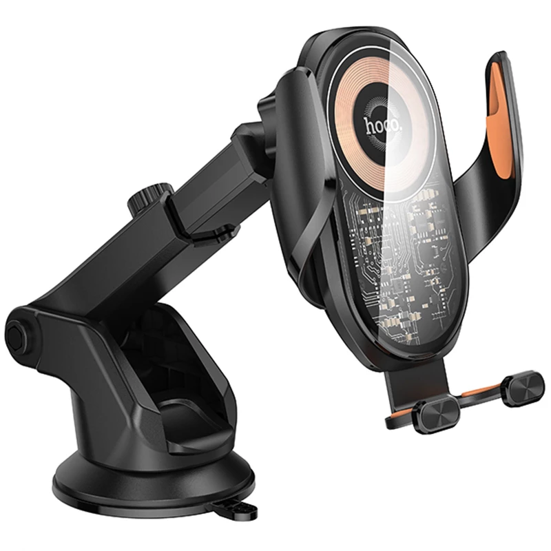 Автотримач з БЗП Hoco HW34 Blue whale 3-axis linkage wireless 15W (center console) – Black. Фото 5 з 7