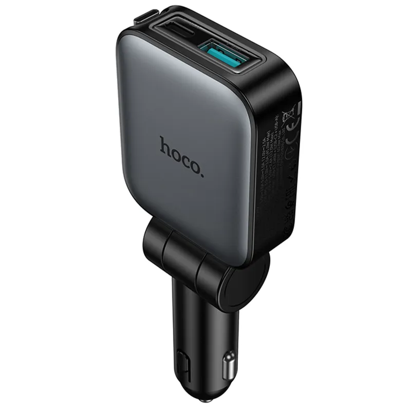 АЗУ Hoco Z67 Triunfar PD60W with retractable cable (1USB-A/2C) – Metal gray. Фото 6 из 6