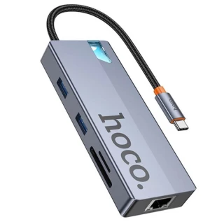 Перехідник HUB Hoco HB52 Wow 8in1 (Type-C to HDTV+RJ45+SD/TF+PD+Type-C3.0+2xUSB3.0) фото 1 з 6