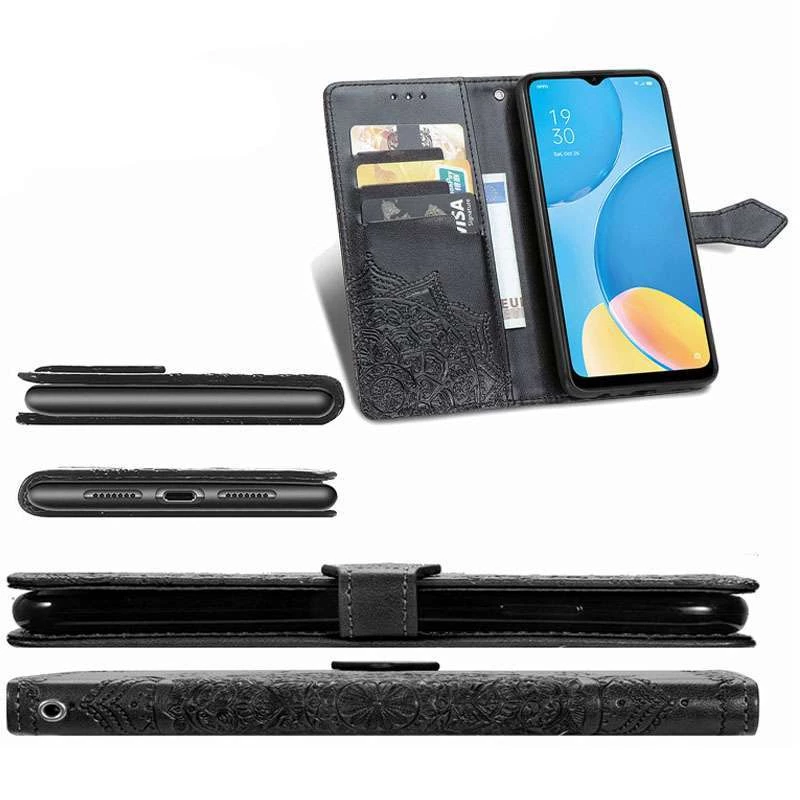 Кожаный чехол-книжка Art Case с визитницей для Oppo A15s / A15 – Черный. Фото 3 из 7