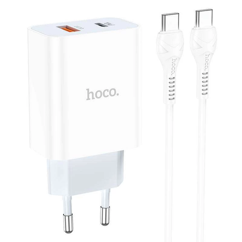 

СЗУ HOCO C97A PD20W+QC3.0 (1USB/1Type-C/3A) + Type-C to Type-C (Белый), Білий