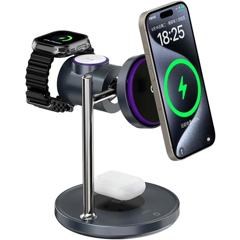 БЗП WIWU Wi-W041 Space Qi2 3 in 1 wireless charger – Black. Фото 2 з 4