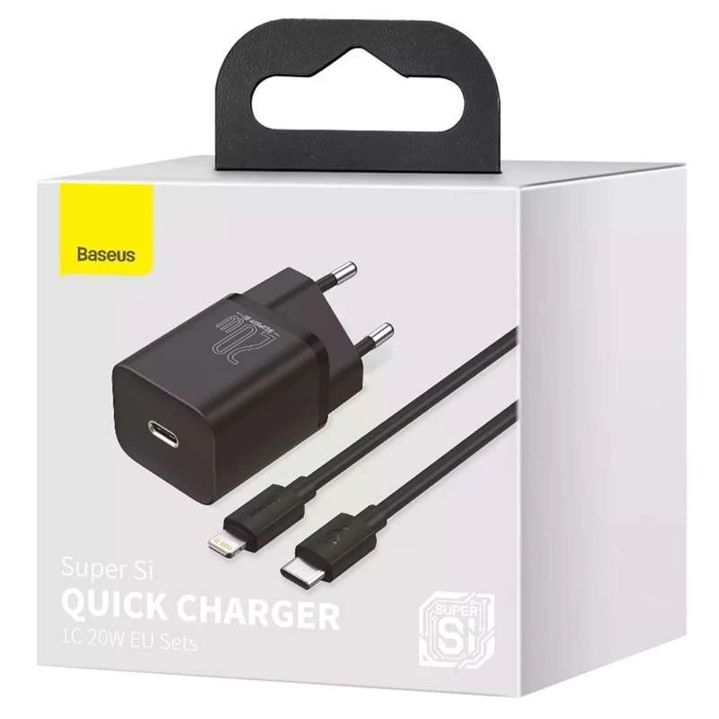 СЗУ Baseus Super Si Quick Charger 1C 20W + кабель Type-C to Lightning – Черный. Фото 6 из 6