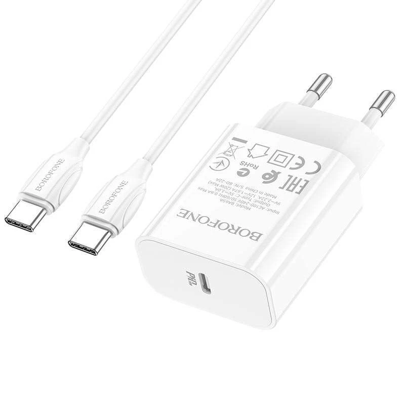 

СЗУ Borofone BA65A Single port PD20W + Type-C + Type-C (Белый), Білий