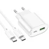 СЗУ Hoco C109A Fighter PD20W+QC3.0 (1USB-A/1C) + кабель Type-C to Type-C – White. Фото 5 из 6