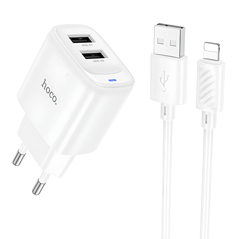 СЗУ Hoco C141A Smart 2.1A (2USB-A) + кабель USB to Lightning фото 2 из 2