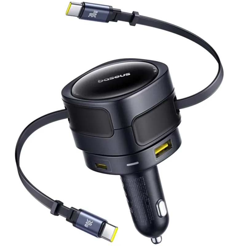 АЗП Baseus Enjoyment Max PD90W with retractable cables (1USB-A/3C) (C00035507121) фото 1 з 1