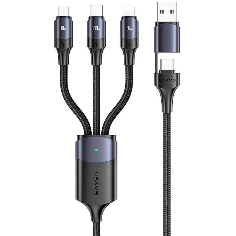 

Дата кабель Usams US-SJ511 U71 All in One Aluminum Alloy USB + Type-C to Triple Head 3in1 100W(1.2m) (Black)