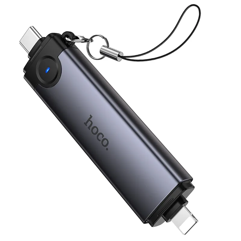 Картридер Hoco HB56B Victory 5in1 Type-C/Lightning to SD/TF3.0 + USB 2.0 – Metal gray. Фото 4 з 6