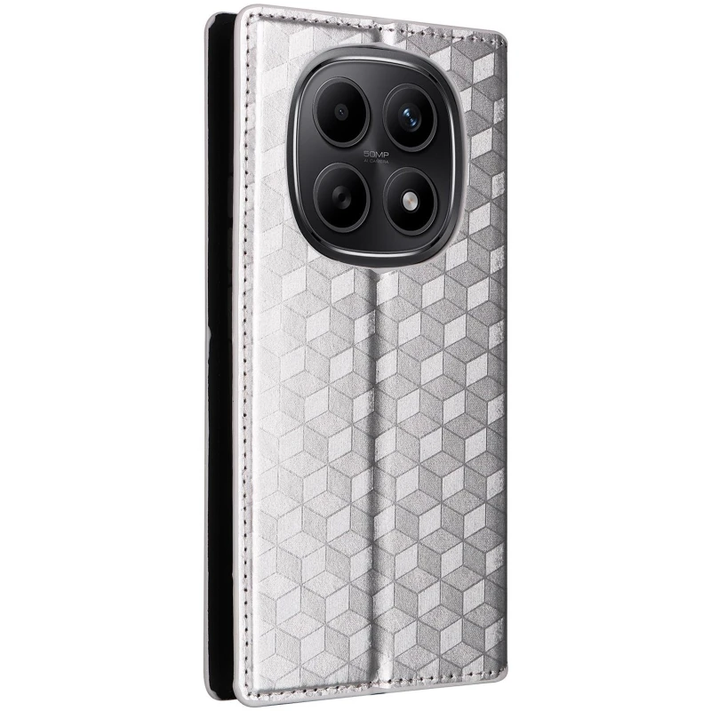 Кожаный чехол-книжка Rhombus Book для Xiaomi Redmi Note 15 4G/5G (EU) – silver. Фото 3 из 7