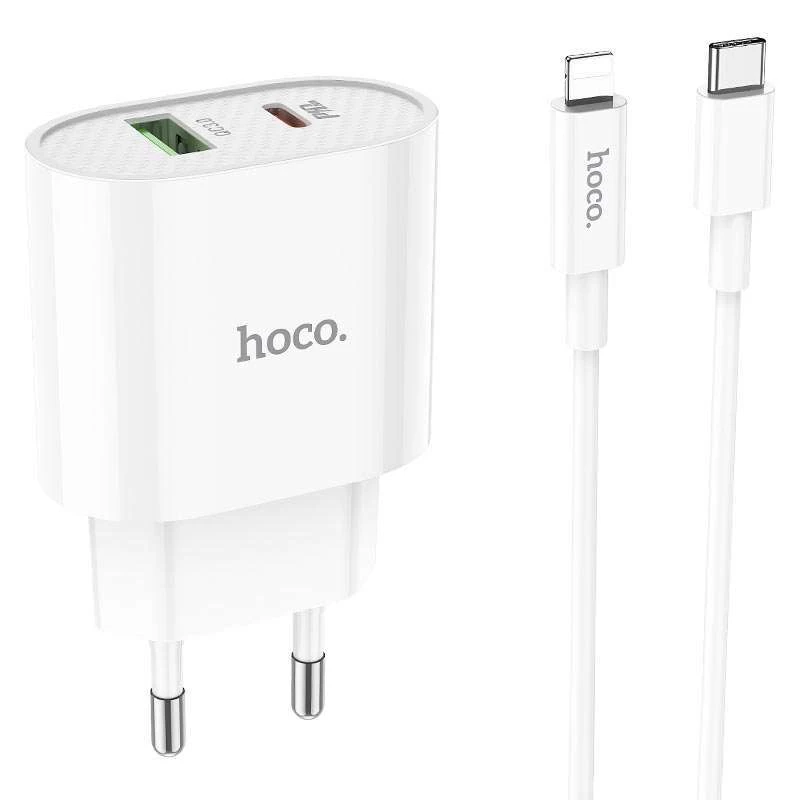 

МЗП HOCO C95A PD 20W+QC3.0 (1USB/Type-C/3A) + Type-C to Lightning (White)