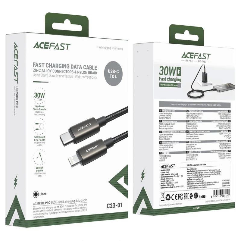 Дата кабель Acefast C23-01 Type-C to Lightning 30W (1.2m) – Black. Фото 3 из 3