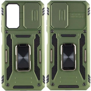 Ударопрочный чехол Square Ring c шторкой на камеру для Xiaomi Redmi Note 11 (Global) / Note 11S — Оливковый / Army Green