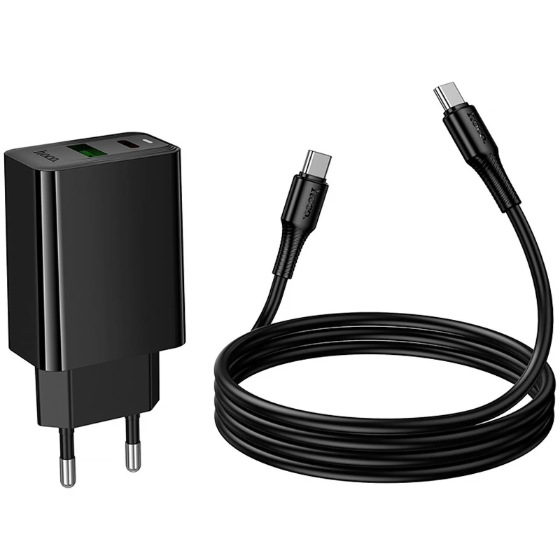 СЗУ Hoco CS94A Leader PD20W+QC3.0 (1USB-A/1C) + кабель Type-C to Type-C – Black. Фото 6 из 6