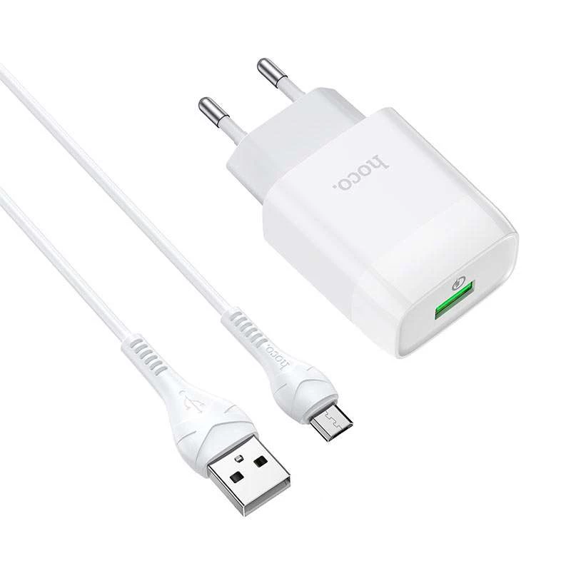 

СЗУ Hoco C72Q Glorious QC3.0 18W (1USB/3A) + MicroUSB (Белый), Білий