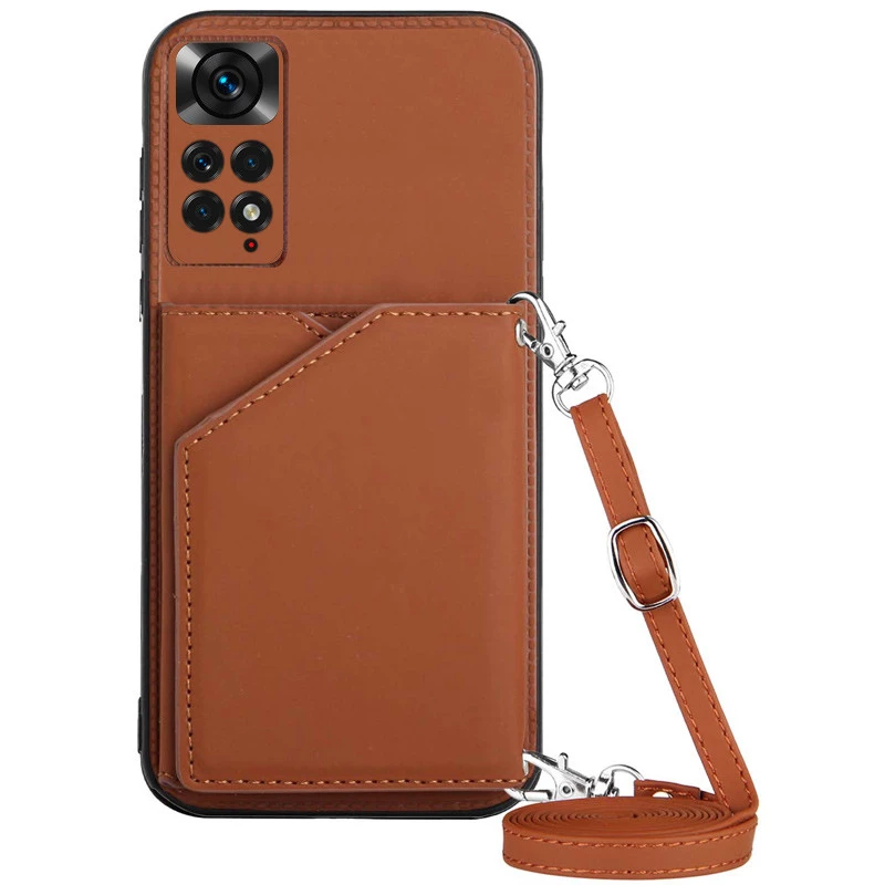 

Чехол Frontalka с отсеком для карточек с защитой камеры для Xiaomi Redmi Note 11 (Global) / Note 11S (Brown)