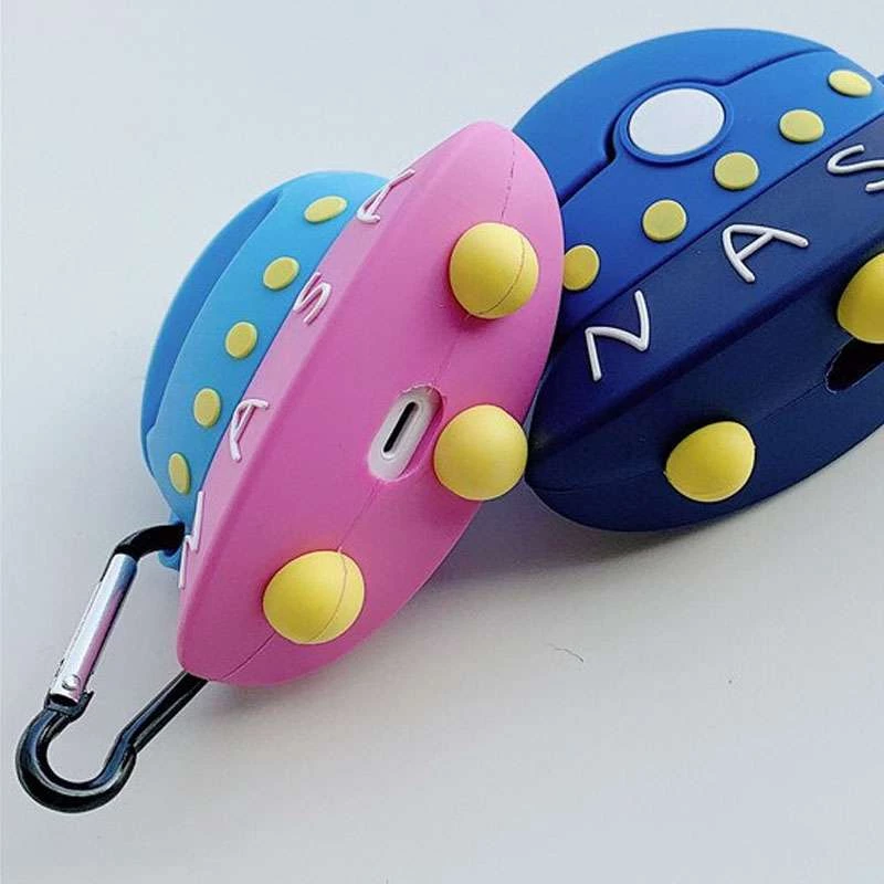 Силіконовий футляр Nasa для навушників AirPods + карабін – НЛО / Голубо-рожевий. Фото 4 з 4