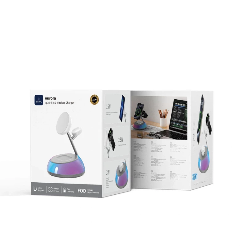 БЗУ WIWU Wi-W036 Aurora 3 in 1 wireless charger – White. Фото 2 из 5