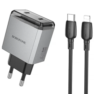 СЗУ Borofone BN21 Lena PD40W+QC3.0 (2USB-C) + кабель Type-C to Lightning фото 1 из 6