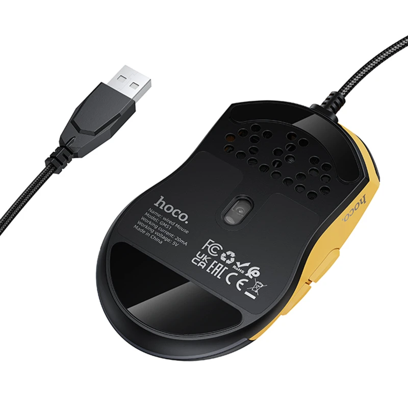 Мышь проводная Hoco GM51 Sky Luminous – Black / Yellow. Фото 2 из 5