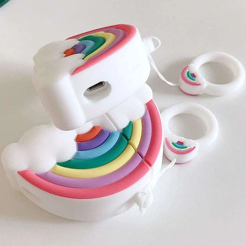 Силіконовий футляр Rainbow для навушників AirPods 1/2 + кільце – Райдуга / Білий. Фото 4 з 5