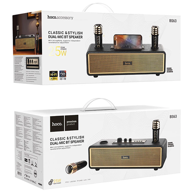 Bluetooth Колонка Hoco BS63 Graceful + два микрофона – Black. Фото 6 из 8