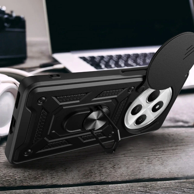 Ударопрочный чехол Ummi Camshield Serge Ring (in box) для Xiaomi Redmi 14C / Poco C75 – Черный / Black. Фото 2 из 4