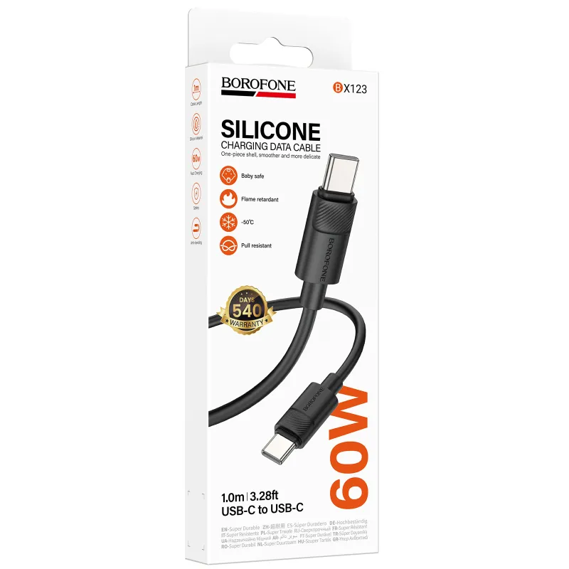 Дата кабель Borofone BX123 Leya Type-C to Type-C 60W (1m) – Black. Фото 2 з 5