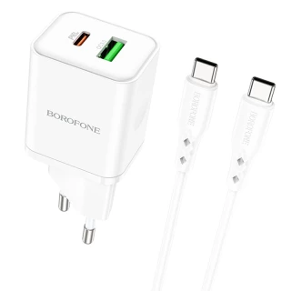 СЗУ Borofone BN7 PD20W+QC3.0 (1USB-A/1C) + кабель Type-C to Type-C фото 1 СЗУ Borofone BN7 PD20W+QC3.0 (1USB-A/1C) + кабель Type-C to Type-C фото 1 из 1