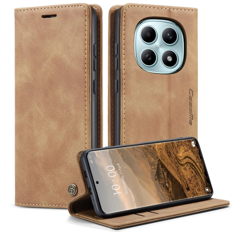 Кожаный чехол-книжка CaseMe Velvet Nubuck для Xiaomi Redmi Note 15 4G/5G (EU) – Brown. Фото 2 из 4