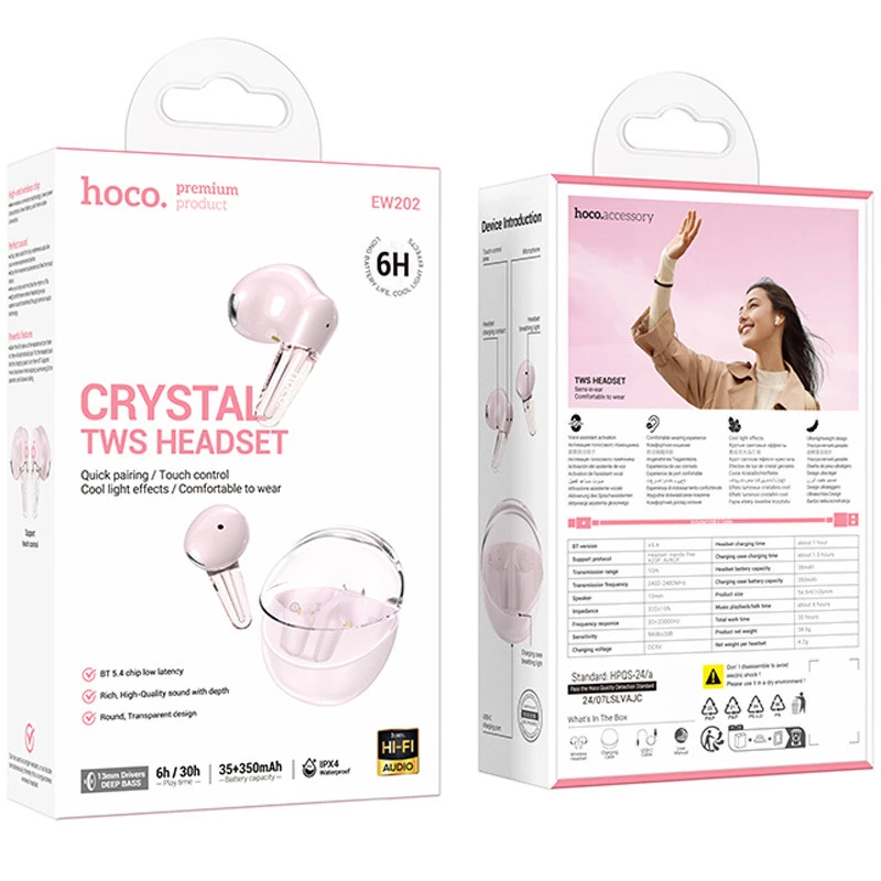 Бездротові TWS навушники Hoco EW202 Magic – Pink. Фото 2 з 2