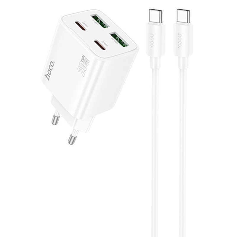 МЗП Hoco N55 Fundador PD20W four-port (2USB-A/2C) + Type-C to Type-C – White. Фото 1 з 4