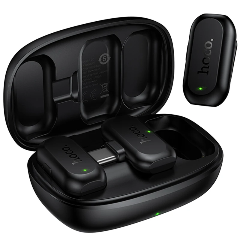 Петличний бездротовий мікрофон Hoco L26 Dual-mic Smart AI (Type-C) – Black. Фото 1 з 6