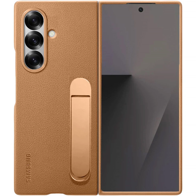 Шкіряний чохол Leather Case (AAA) with stand для Samsung Galaxy Z Fold7 – Tan. Фото 1 з 9