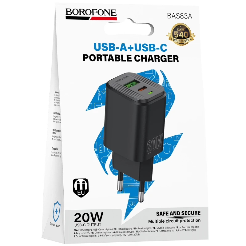 МЗП Borofone BAS83A Star PD20W+QC3.0 (1USB-A/1C) – Black. Фото 2 з 3