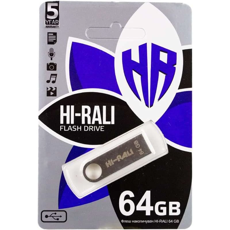 Флеш-накопичувач USB Hi-Rali Shuttle 64 GB (срібна серія) фото 1 з 1