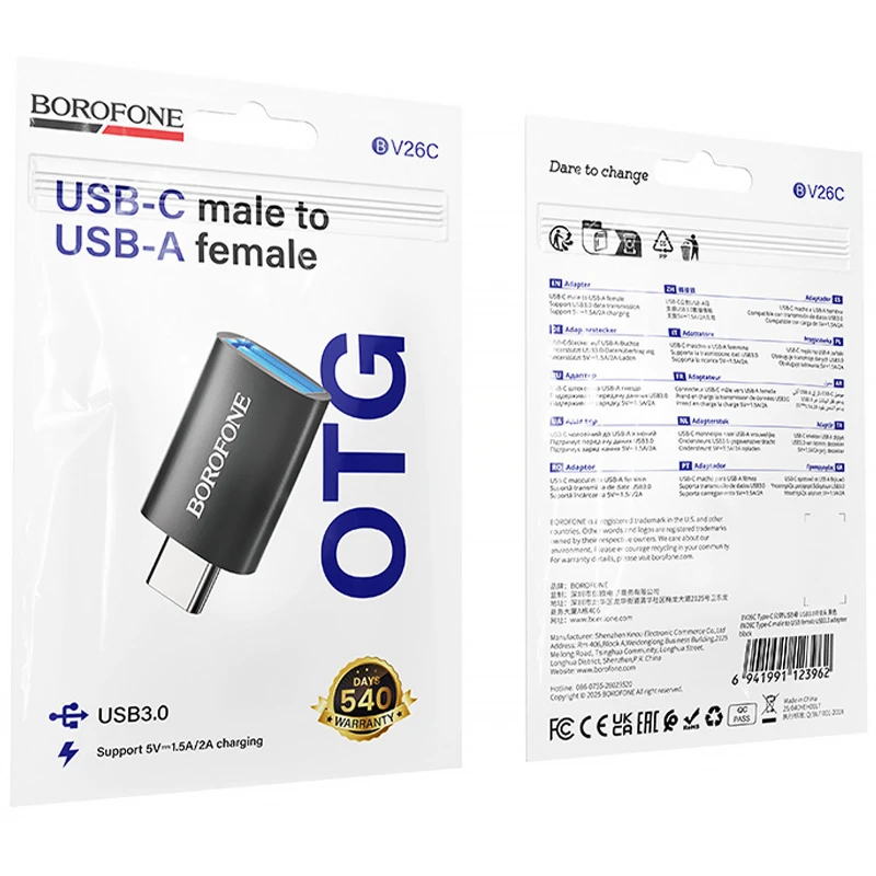 Перехідник Borofone BV26C Type-C Male to USB Female USB3.0 – Black. Фото 2 з 6