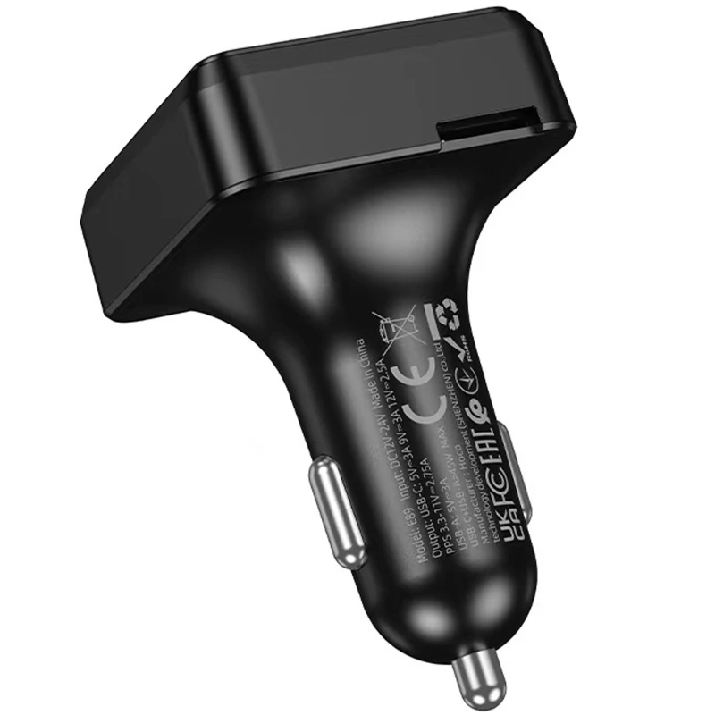 АЗП FM модулятор Hoco E89 Libre 45W (1USB-A/1C) – Black. Фото 6 з 6